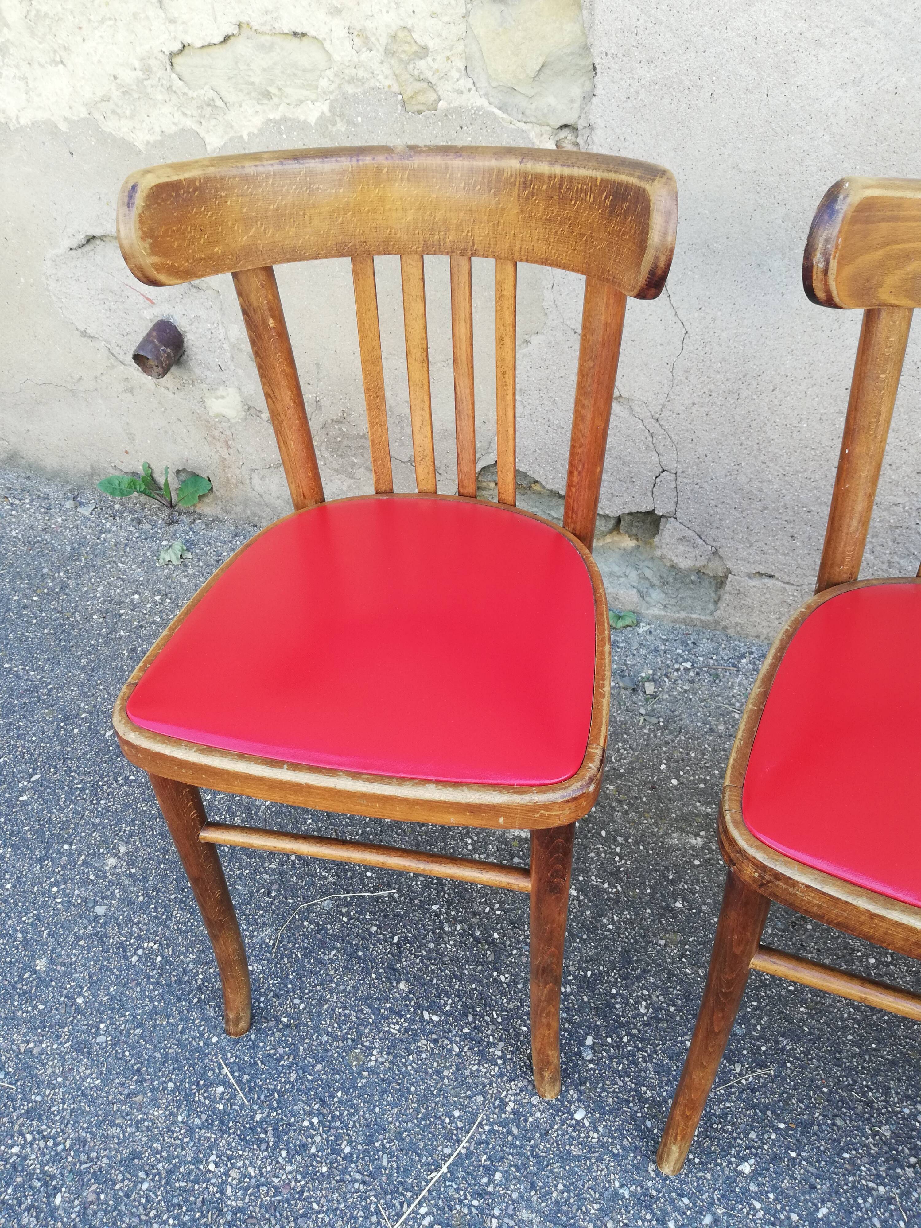 Set of 4 chairs bistro wood and red skai