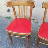 Set of 4 chairs bistro wood and red skai
