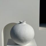 Handcrafted terracotta ball vase painted white H:24 D:26