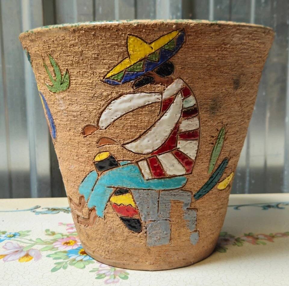 Glazed ceramic cache-pot with Mexican decoration – Art Deco – 20th century