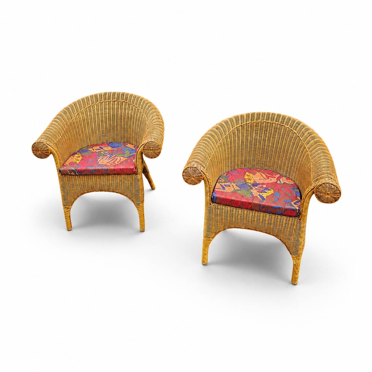 2 x rattan  arm chairs 1980s with original upholstery