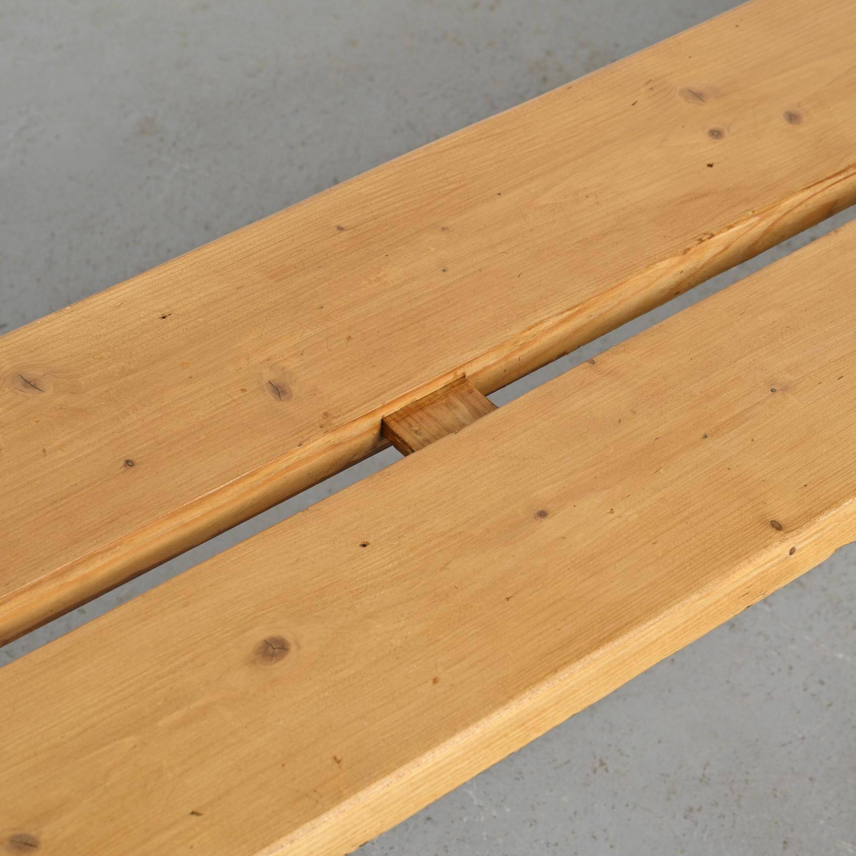 Large solid pine bench, Les Arcs, circa 1973