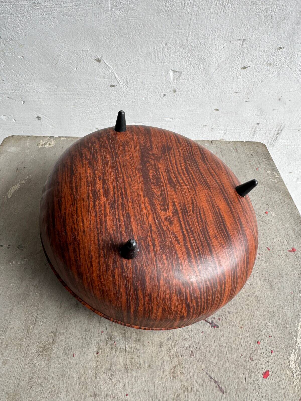 Vintage 1960s Mid-Century Brown Teak-Effect Metal Lidded Box with Gold-Tone Lining