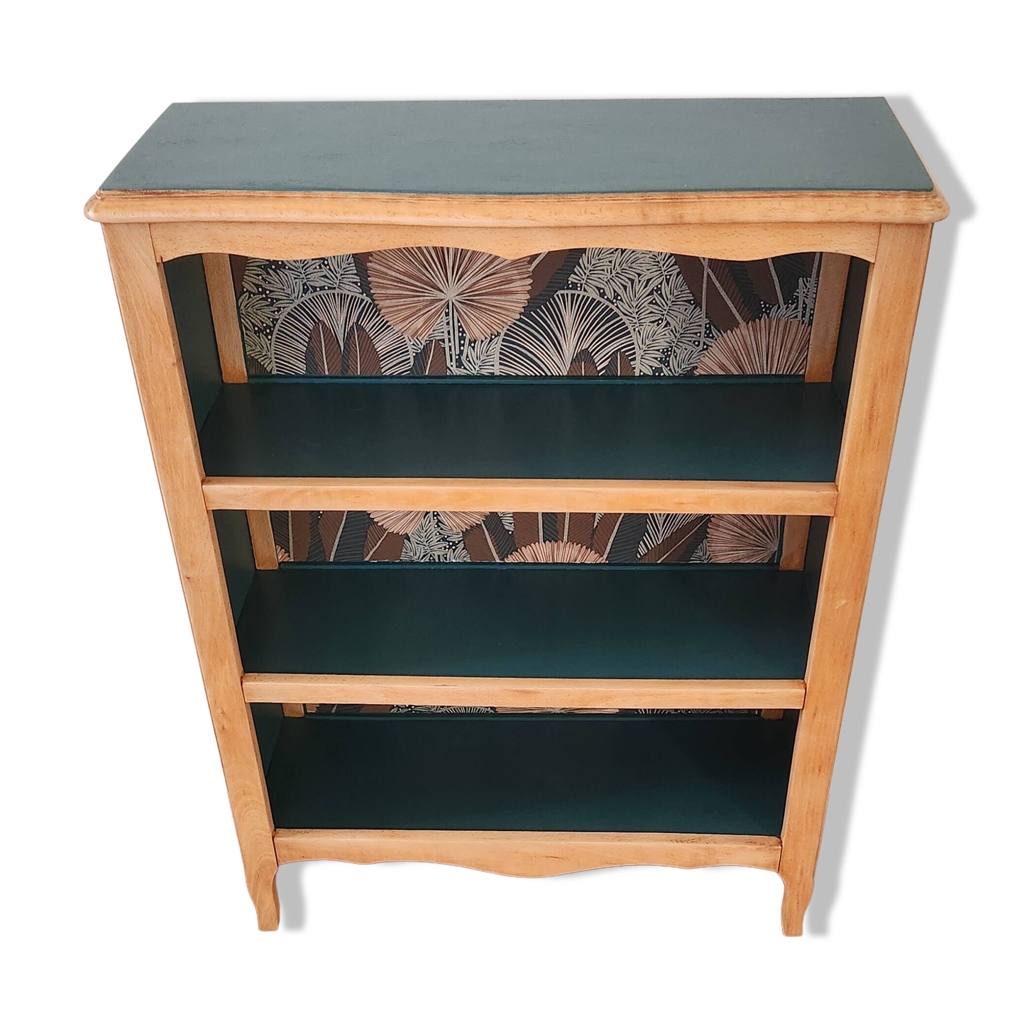 Renovated green cedar wood bookshelf