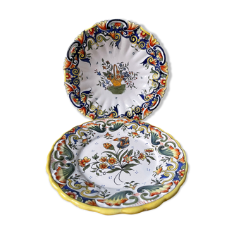 Set of 2 decorative plates in Rouen earthenware