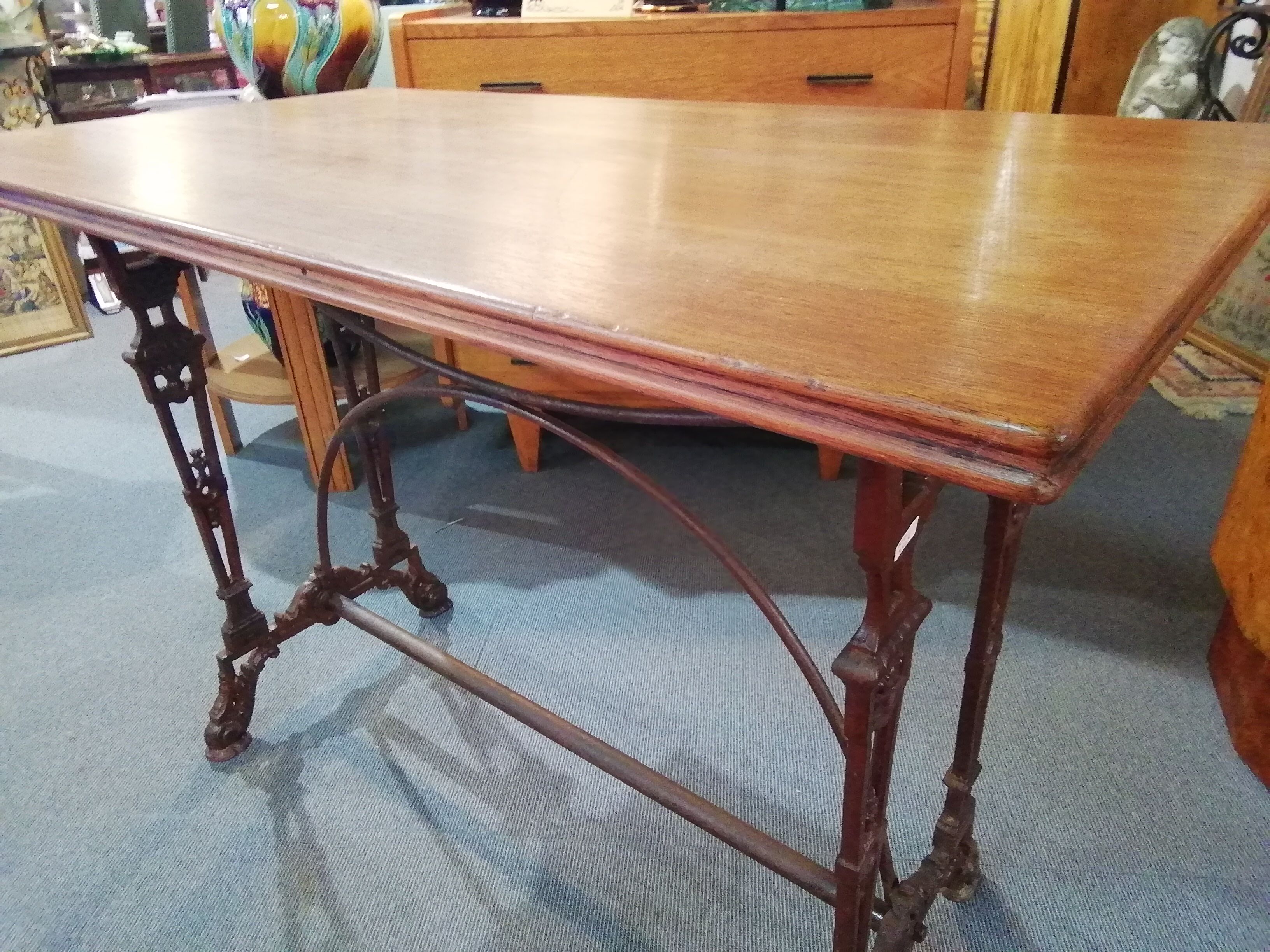 Bistro table over wood cast iron legs