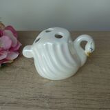 Iridescent White Ceramic Swan, Toothbrush Holder Swan, Bathroom Decoration Swan