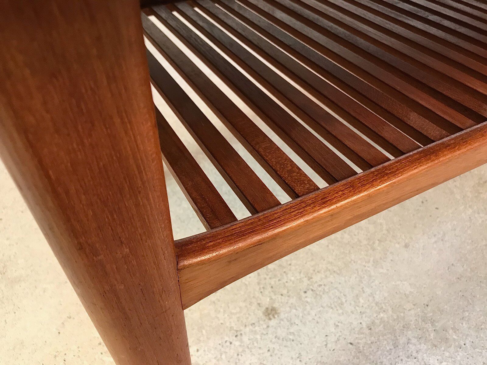 Scandinavian teak coffee table with slatted shelf, Denmark 1960s