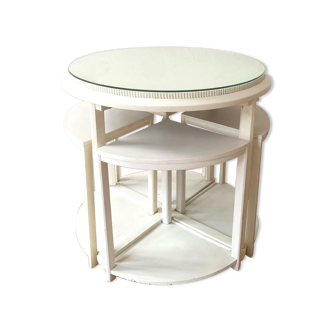 Set gueridon and 4 side tables art deco painted wood stamped by Coene - Belgium c.1930