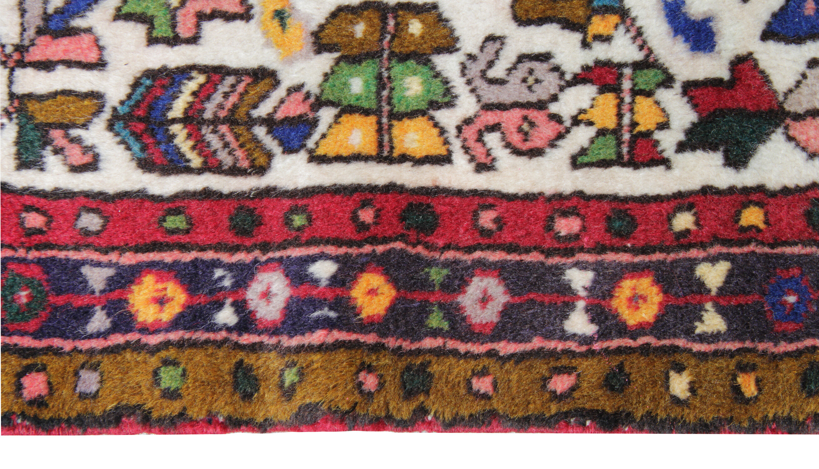 Vintage Persian Runer Rug Ivory Geometric Traditional Tribal Carpet - 80x442cm