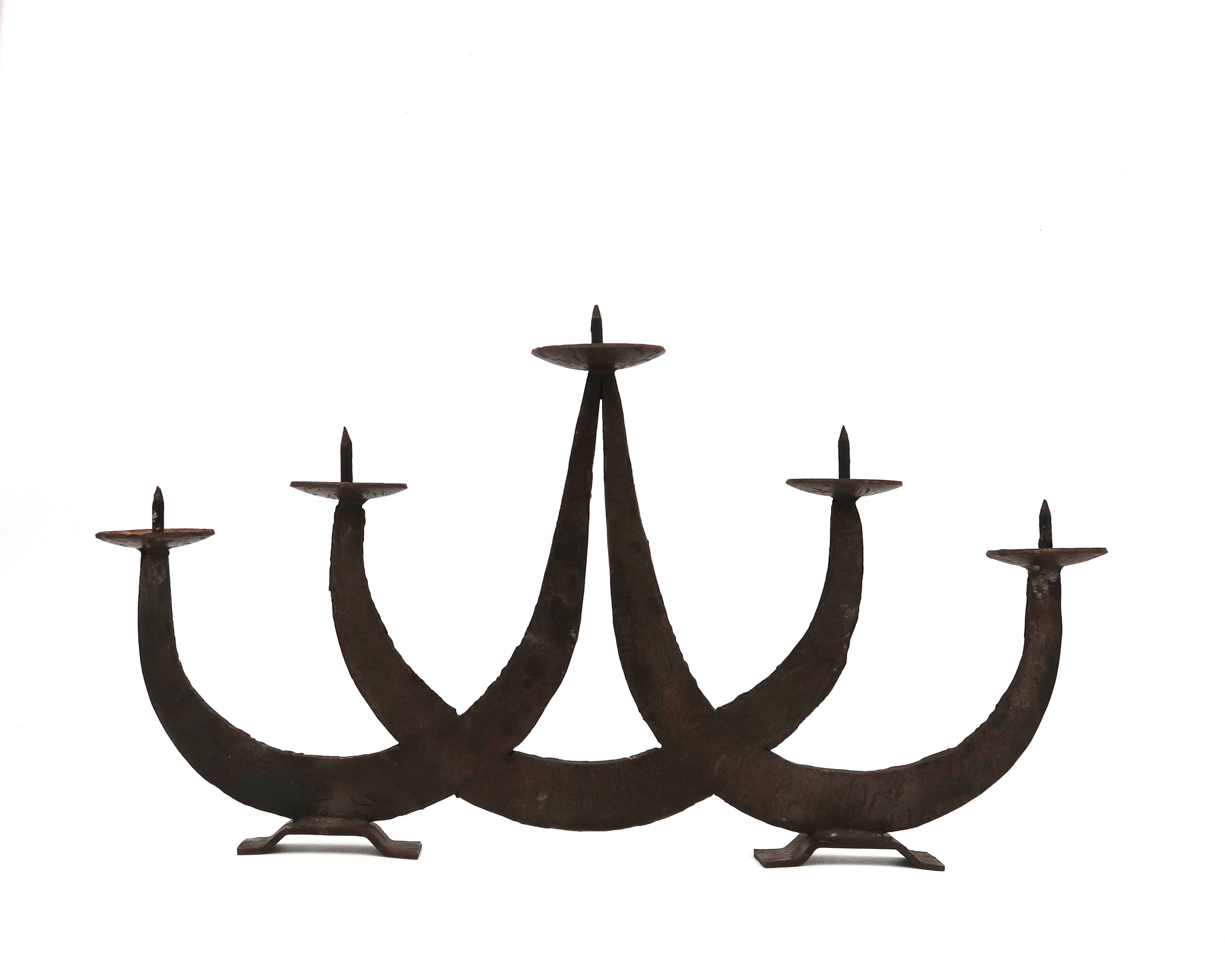 Large brutalist wrought iron candle holder, 1950s