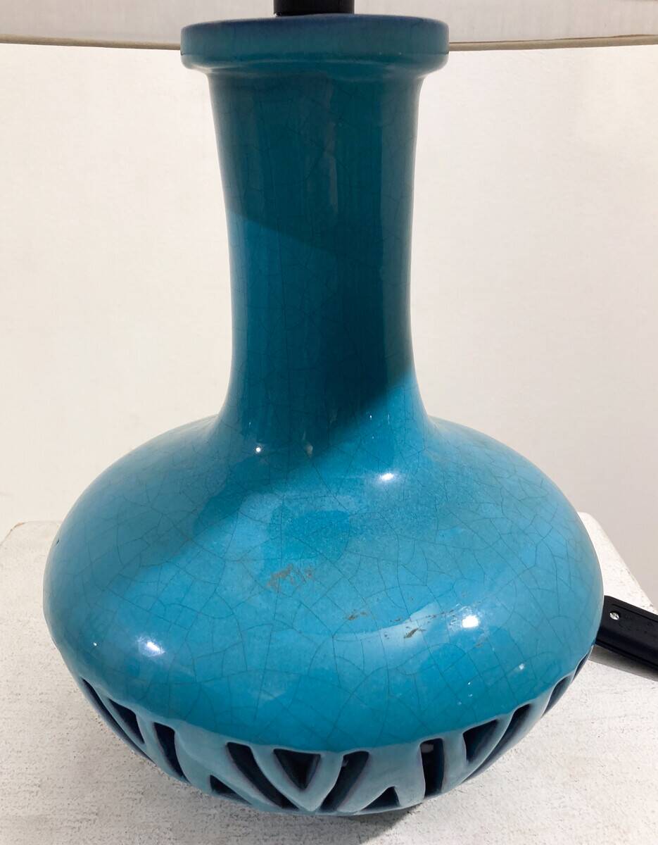 Mid-Century Blue Ceramic Table Lamp