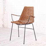 Vintage wicker chair with armrests from the 1960s