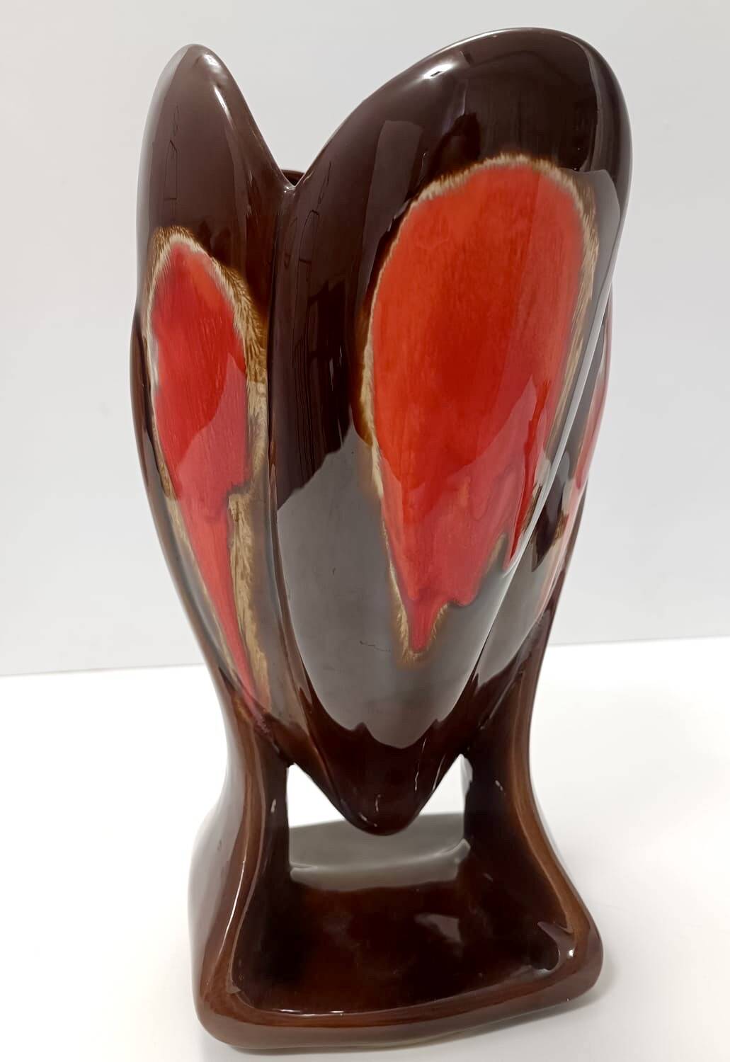 Handmade Orange and Brown Glazed Vallauris Ceramic Vase, France