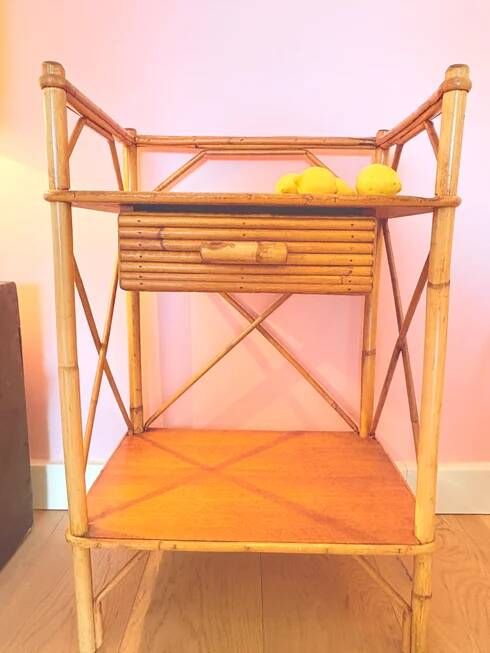 Vintage rattan bedside table "Balthazar"