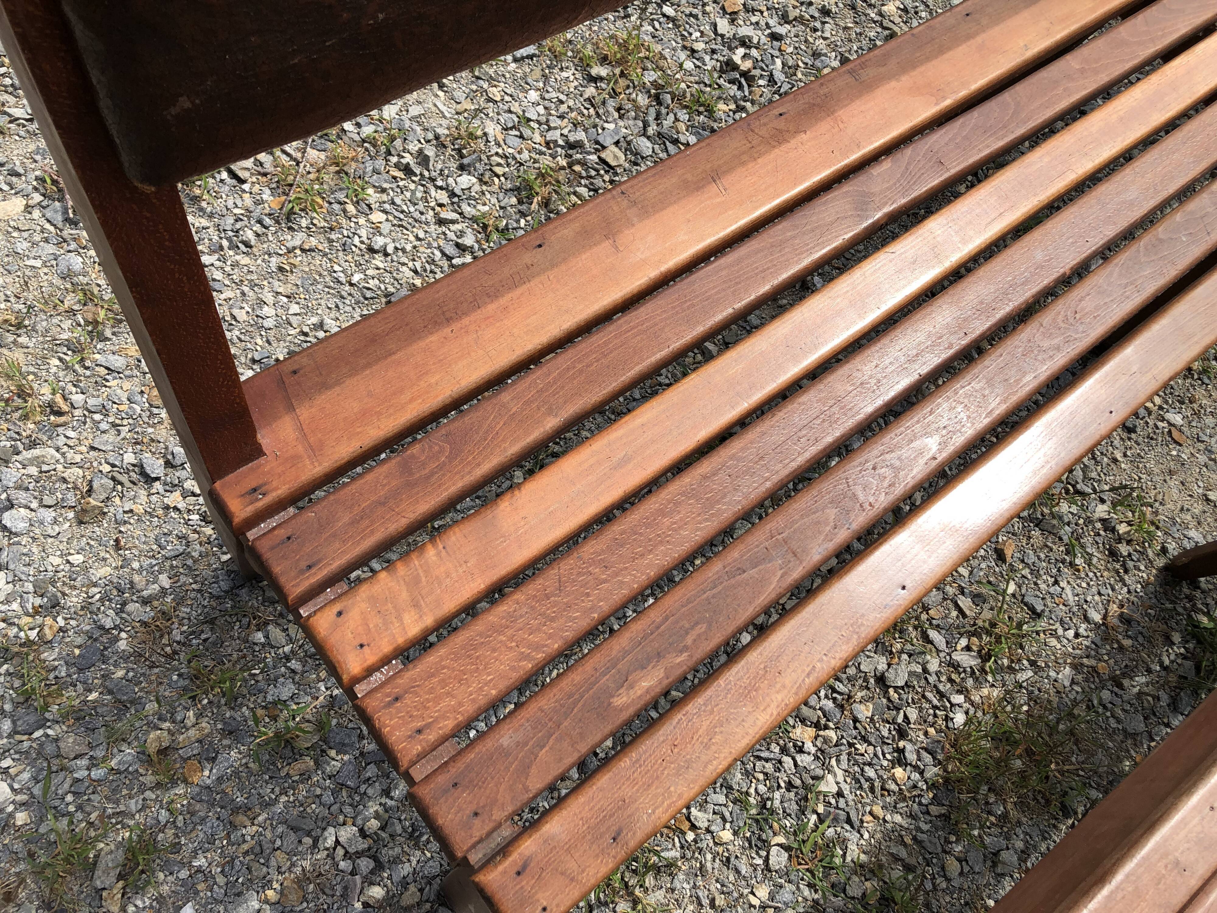 Duo of vintage church benches in solid beech