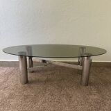 Chrome metal coffee table with smoked glass from the 70s
