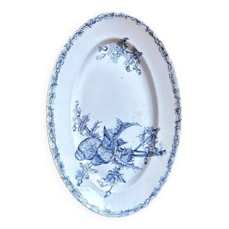 Clairefontaine - Léon Graves oval dish in iron earth, "Chardonnerets" service, late 19th century