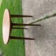 Mid-century brown side table in solid wood, 1960s tripod style.
