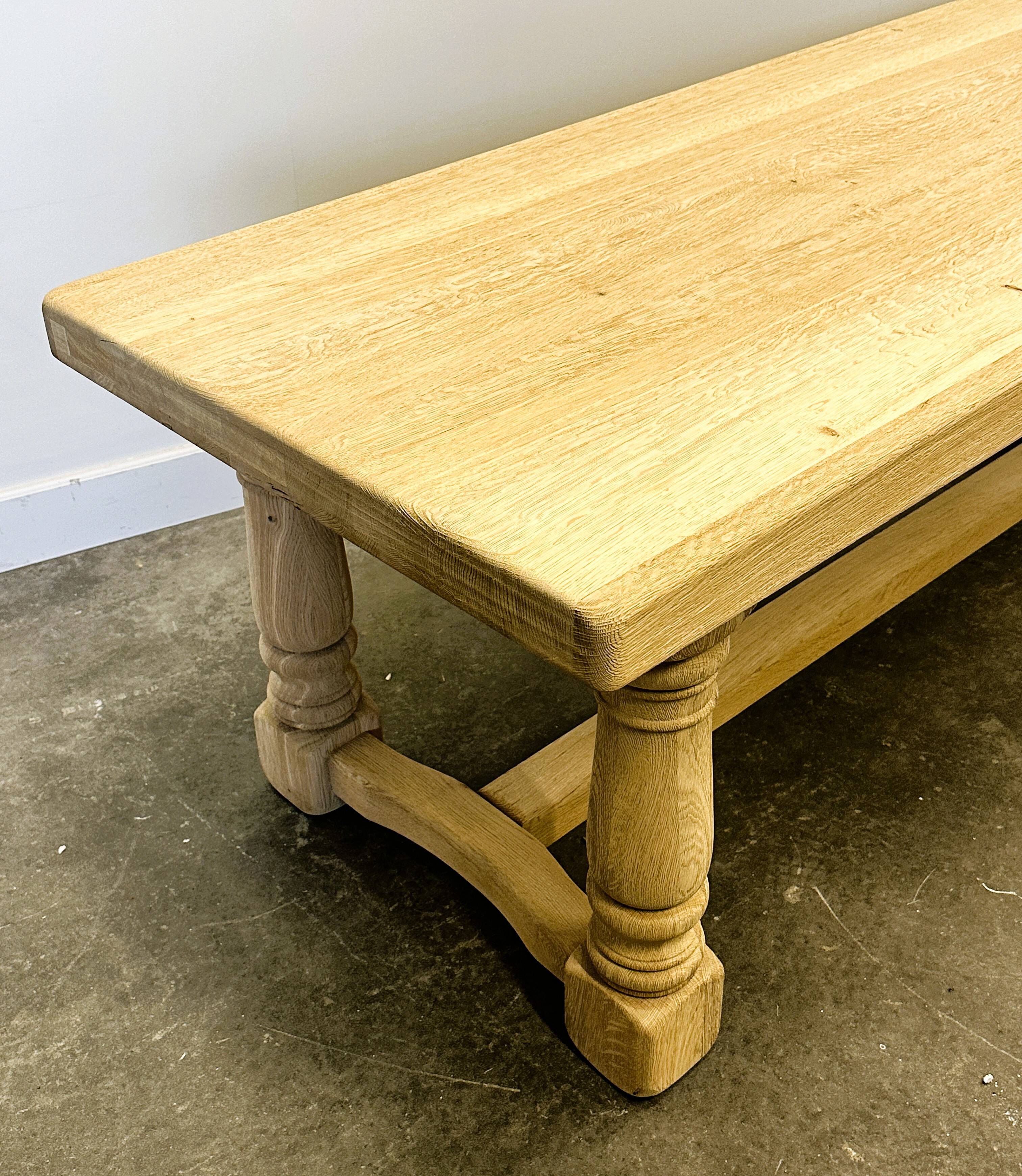 Large Sanded Full Oak Vintage French Dining Table, 1960s. France