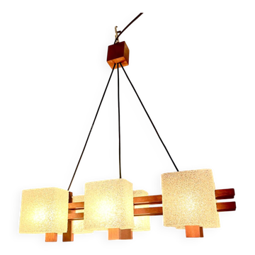 Vintage 1950s Scandinavian teak and perspex pendant light.