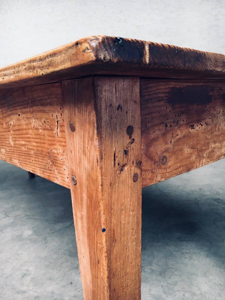 French Country Design Pine Dining Table with Drawer, France, 1930s