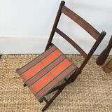 Chaise pliante ancienne en bois et tissu
