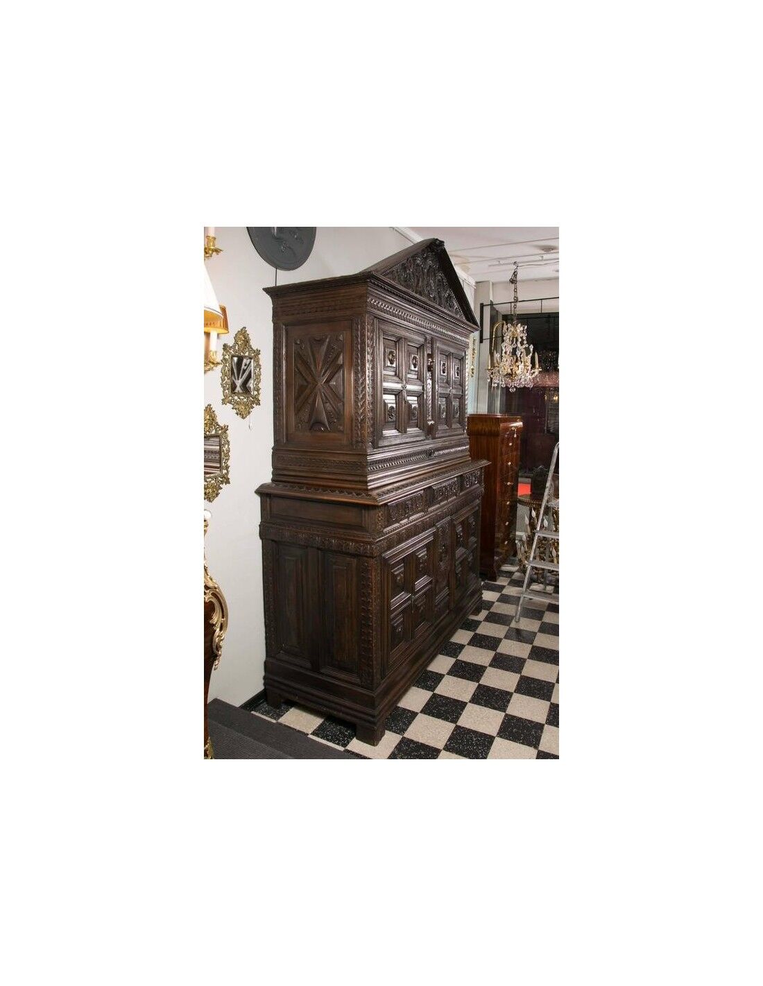 17th Century Buffet Furniture, Carved Walnut, Large Decoration