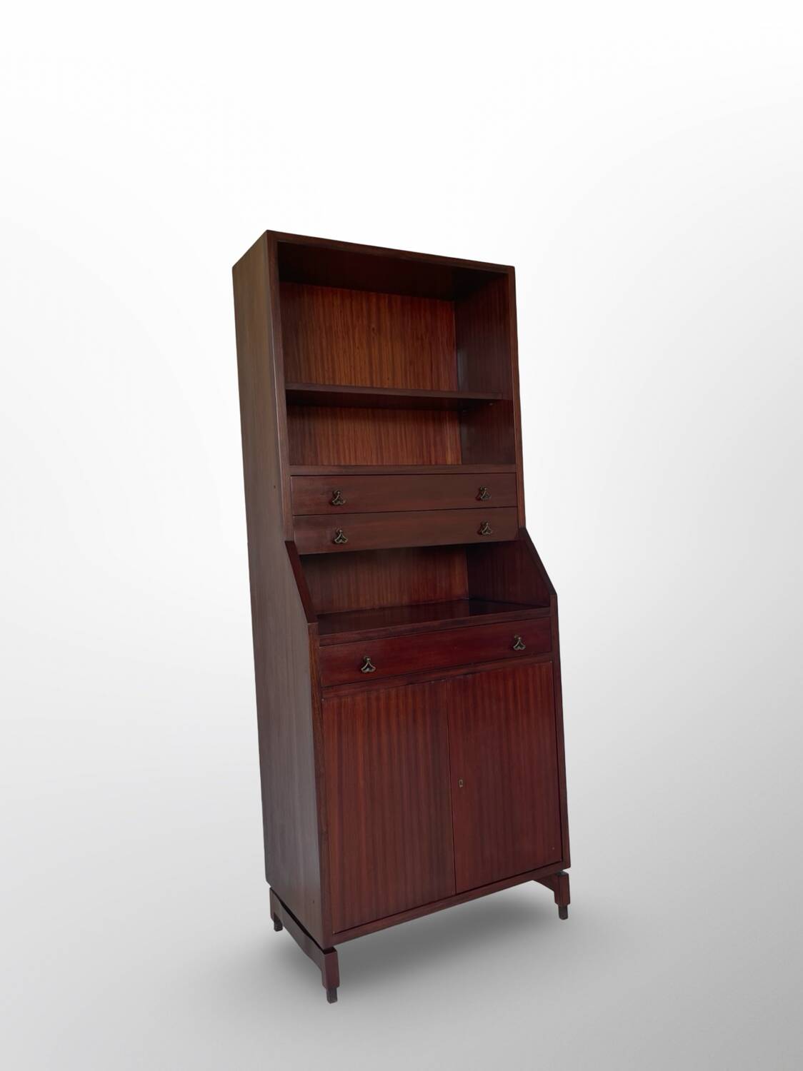 Bibliothèque italienne en bois et placage d'acajou, années 1960.