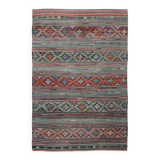 Tapis Kilim Vintage Motifs Ethniques Vert et Rouge, 180x271 Cm