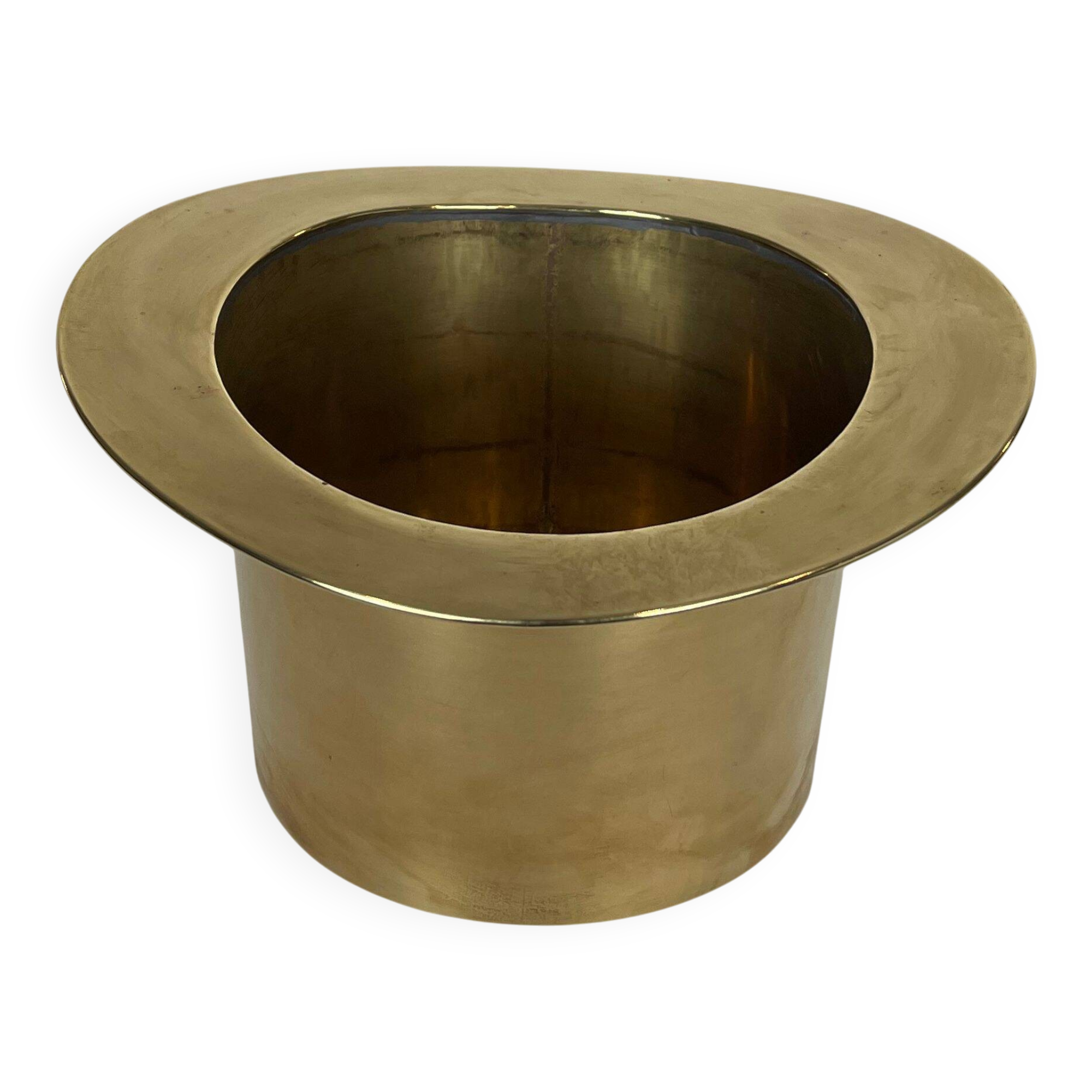 Champagne cooler shaped like a brass top hat.
