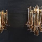 Pair of Murano smoked glass wall lights - cognac