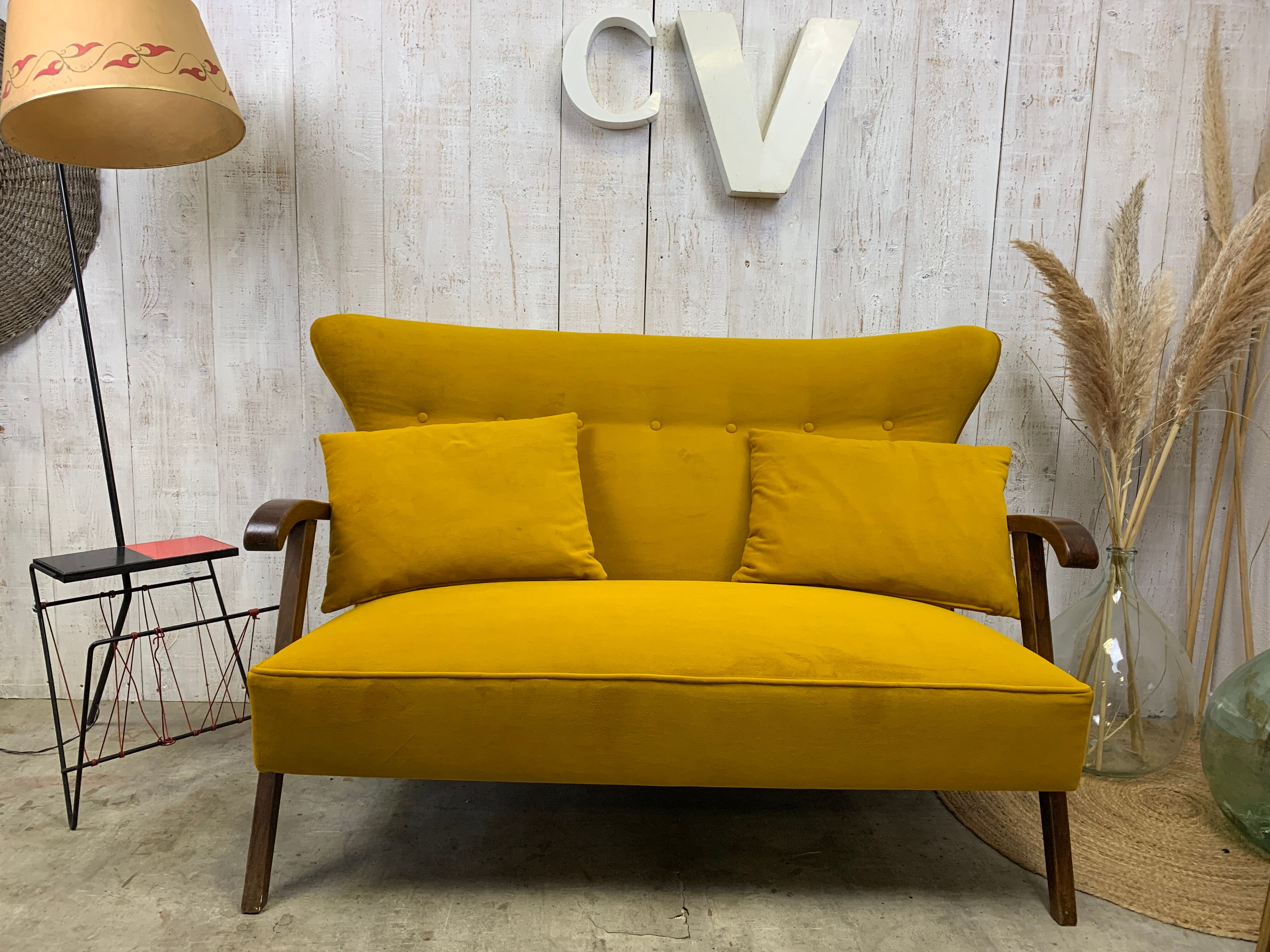 Yellow velvet sofa