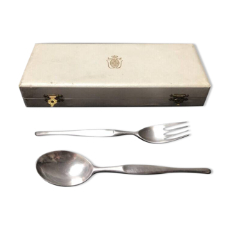 Vintage Christofle Silver Plated Fork and Soup Spoon Set Tapio Wirkkala Duo