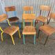 Set of 6 mismatched school chairs multicolor industrial vintage school community mullca dela