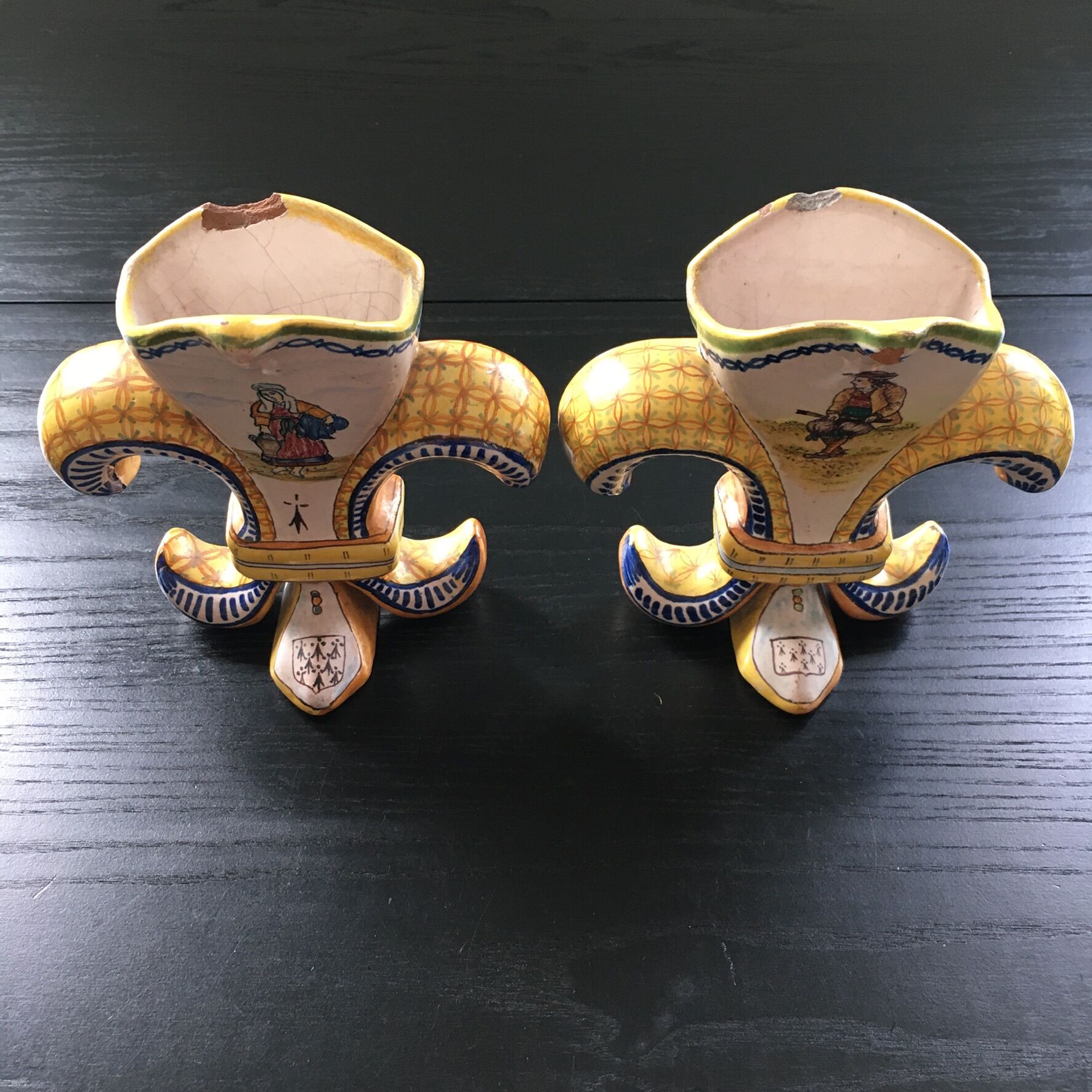 Pair of Henriot Quimper fleur-de-lys vases