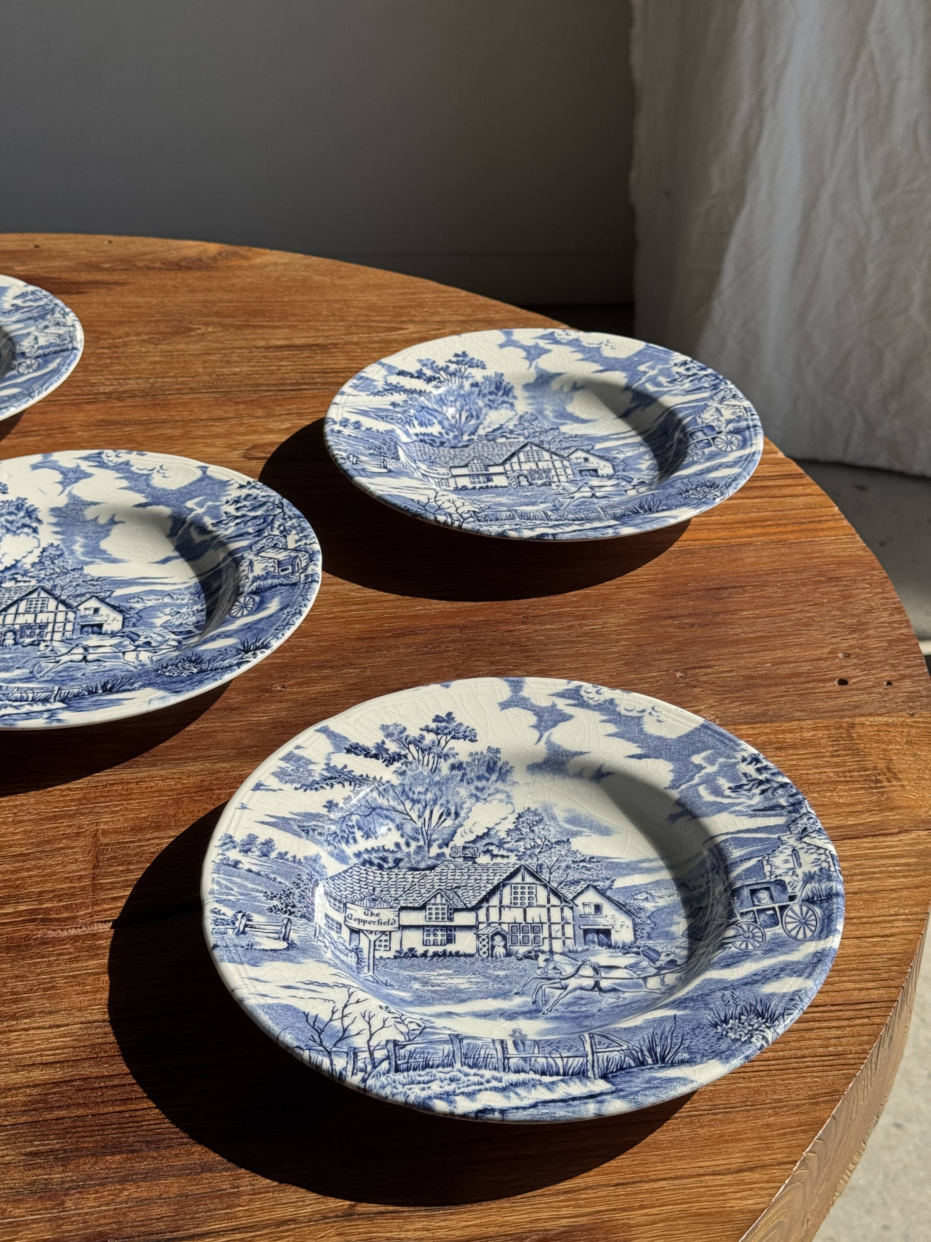 Lot de 5 assiettes anglaises bleues D23