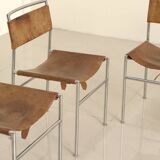 Set of 4 cognac leather chairs DLG Martin Visser 60's