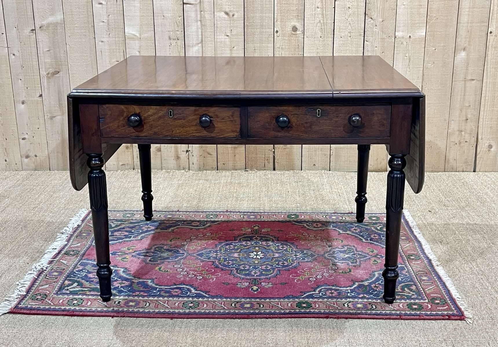 Table bureau anglaise en acajou XIXème avec 2 tiroirs
