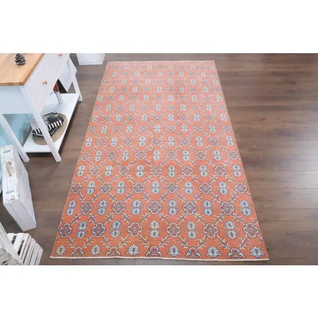 Tapis vintage turc Oushak fait main en laine et coton rouge