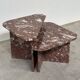 Set of 2 Belgian Rouge Griotte marble coffee tables, vintage postmodern nesting