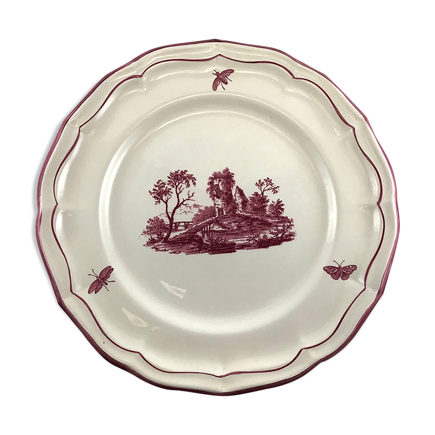 Assiette Gien paysages roses