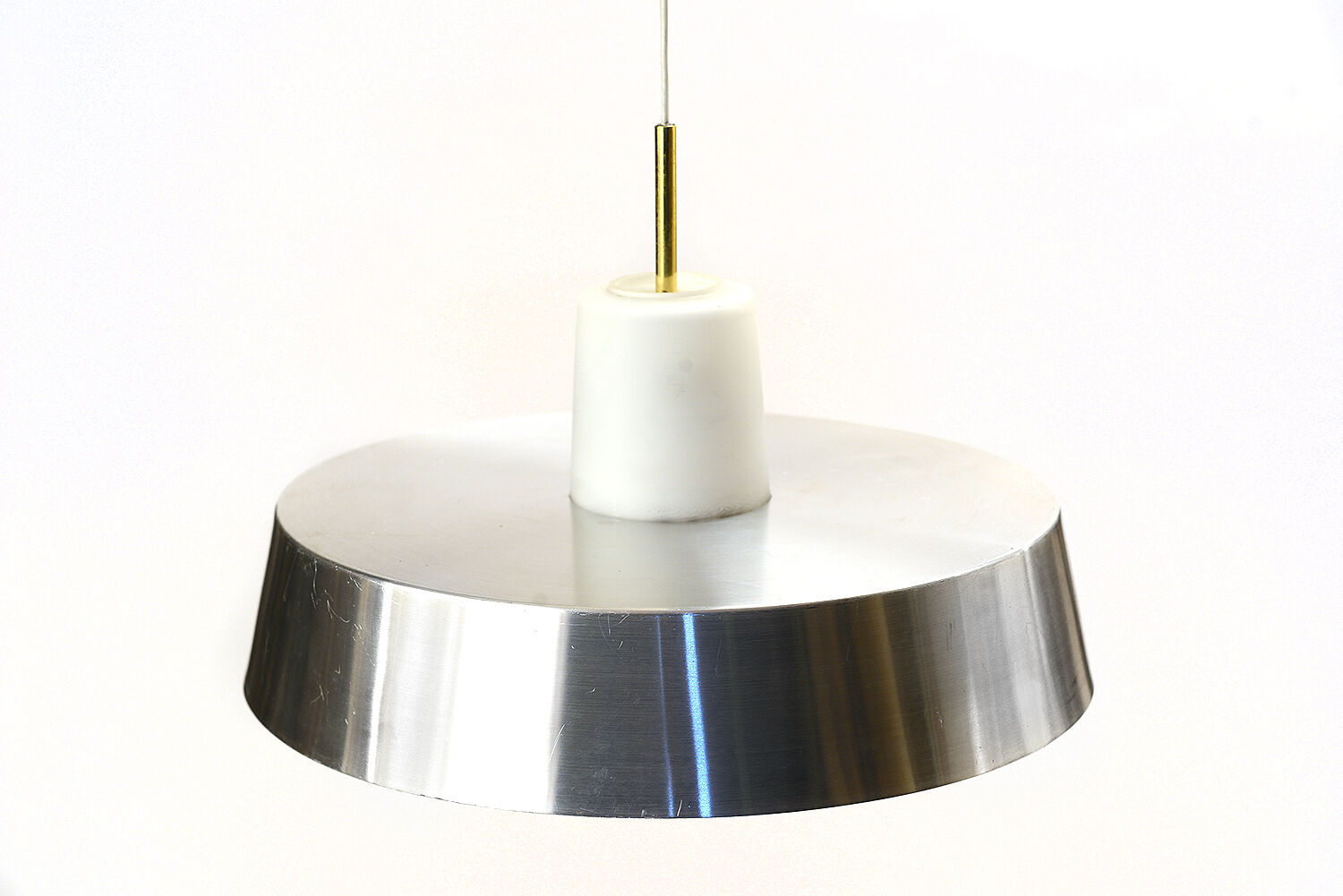Opac glass and brushed aluminium pendant light. Sweden 1960s