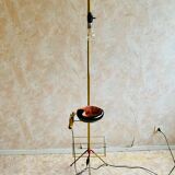 Lampadaire vintage en laiton, porte-revue et cendrier