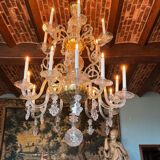 Liège lustre in blown glass, two levels of light arms, 18th century.