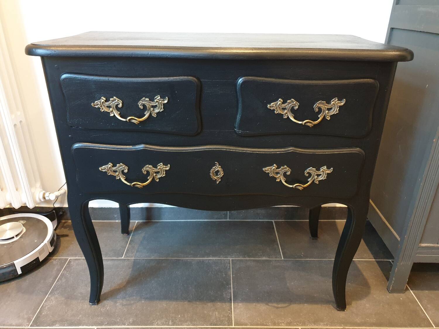 Stamped black Louis XV chest of drawers