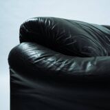 Maralunga sofa in brown black leather by Vico Magistretti for Cassina, 1970
