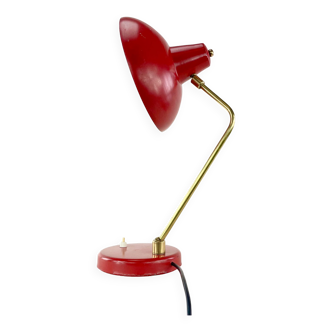 Lampe de chevet soucoupe rouge-orangée, mid-century