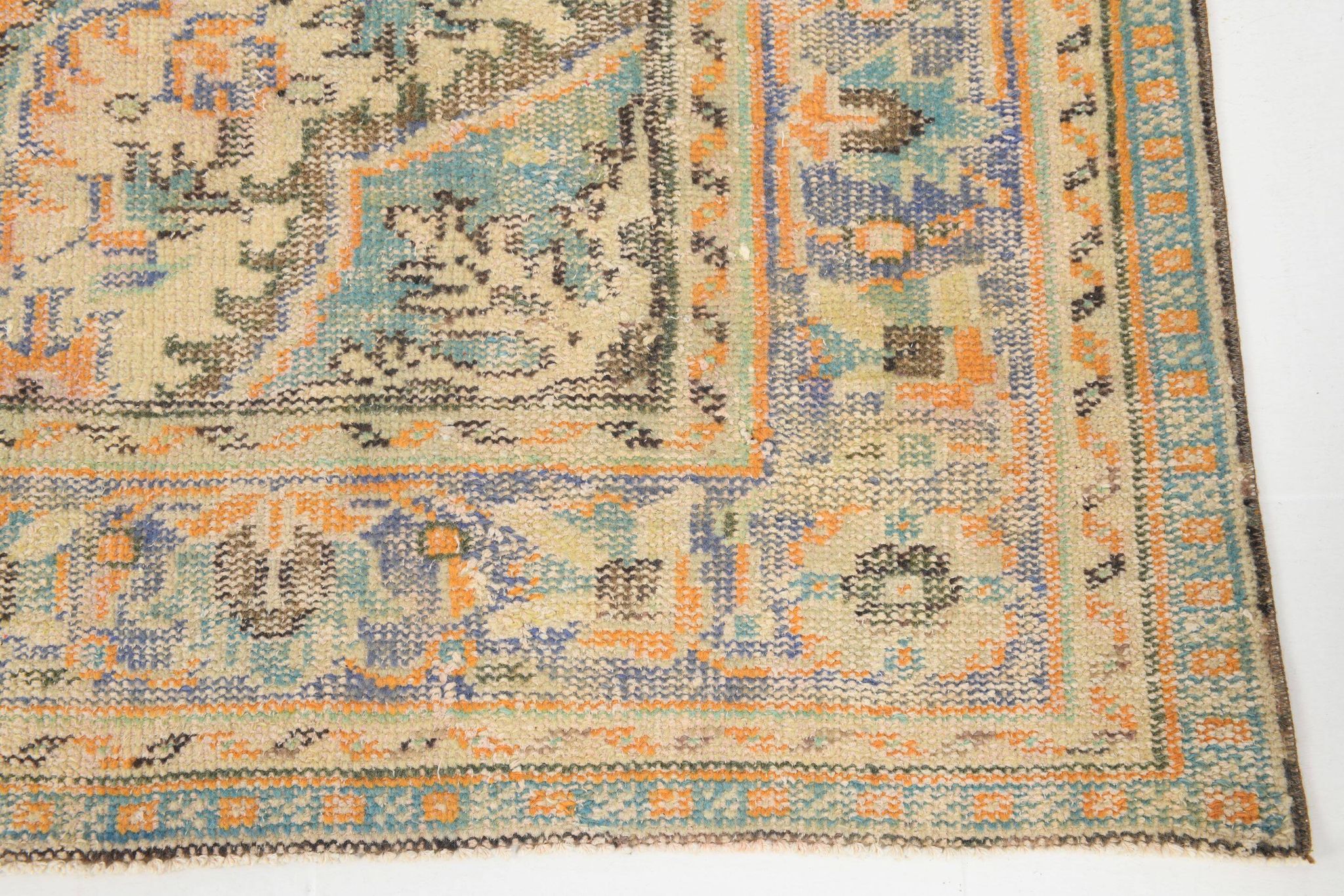 Medallion orange wool rug, beige orange vintage turkish rug 6x10 ft