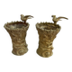 Pair of vases, solid bronze, gilded, early 20th century work, dove decoration, sheaf of wheat, art